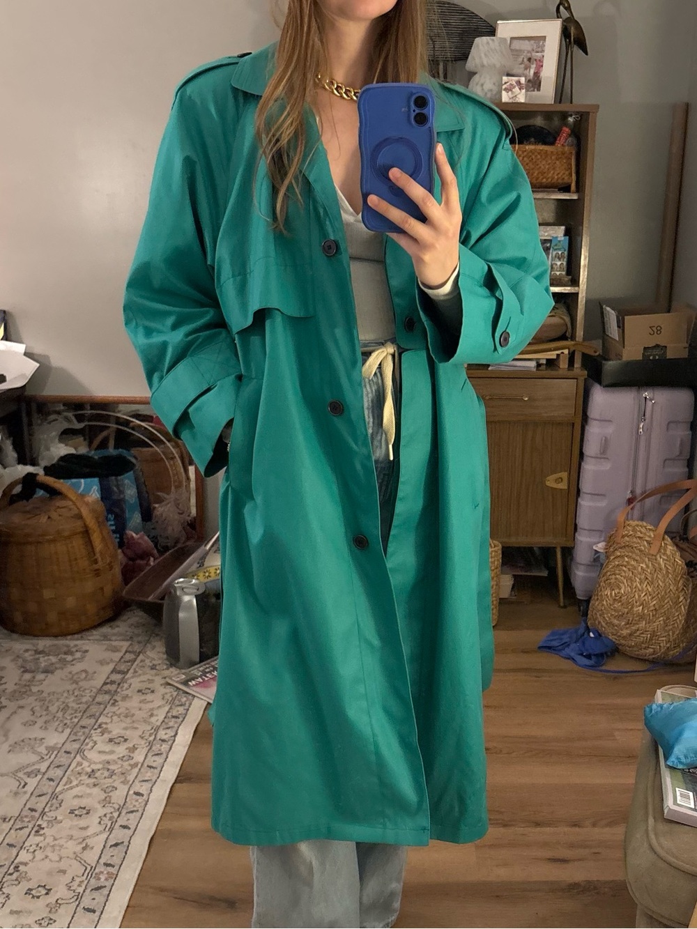 London Fog Teal Lined Trench Coat